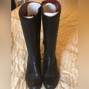 Black Leather knee boots with chunk heel